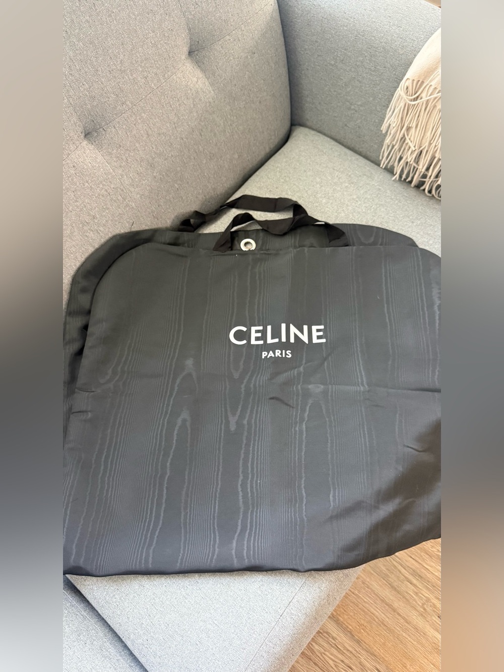 Celine Paris Large Black Moiré Garment Bag Suit Dress Cover 46” NWOT